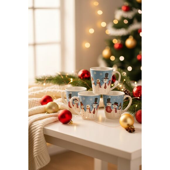 other Other - Christmas Snowman Coffee Mugs Set of 4 - Holiday Ceramic Cups